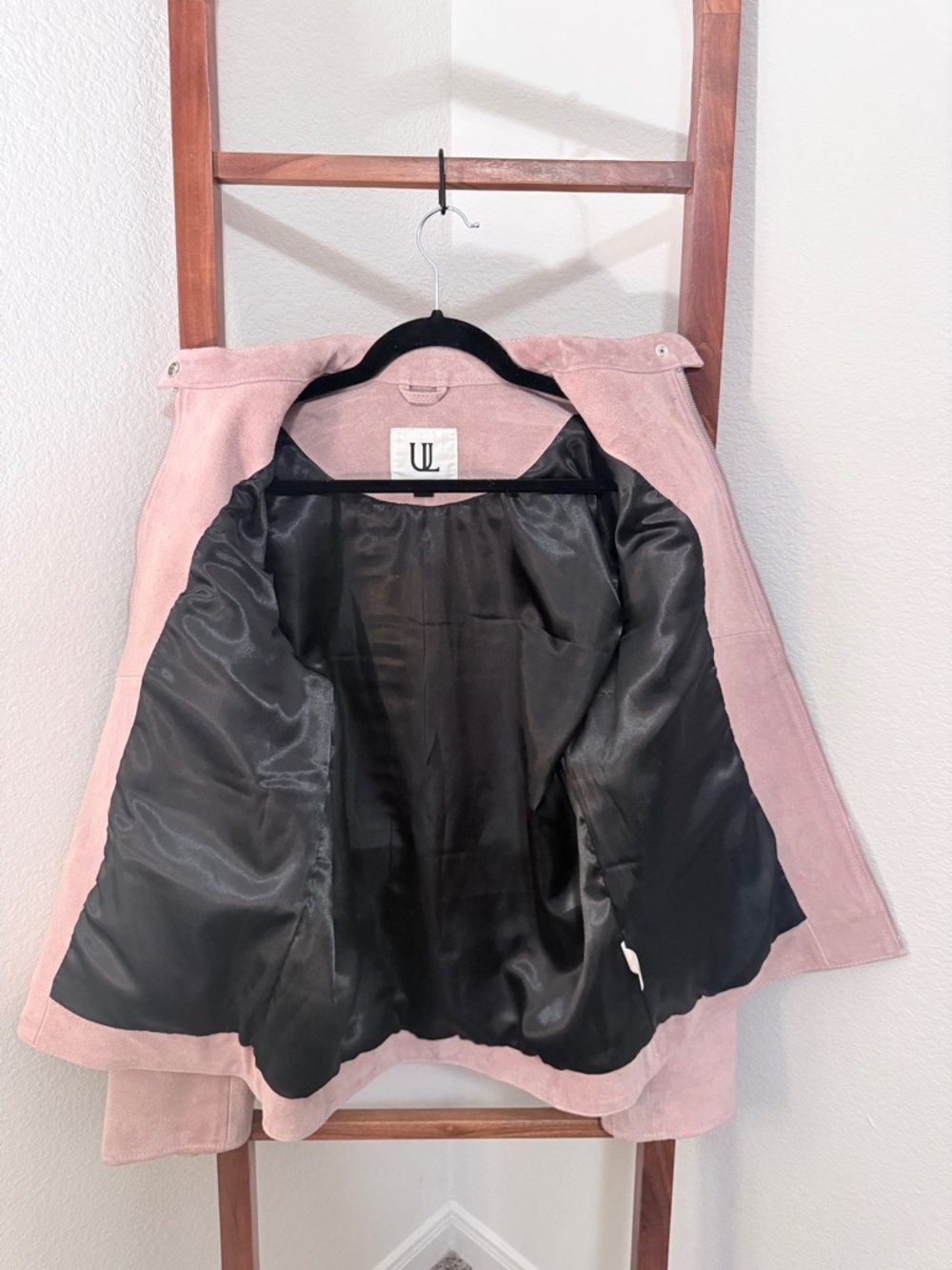 Understated Leather Free People Looker Light Pink Cow Suede Zip Moto Jacket Sz L - Picture 8 of 14